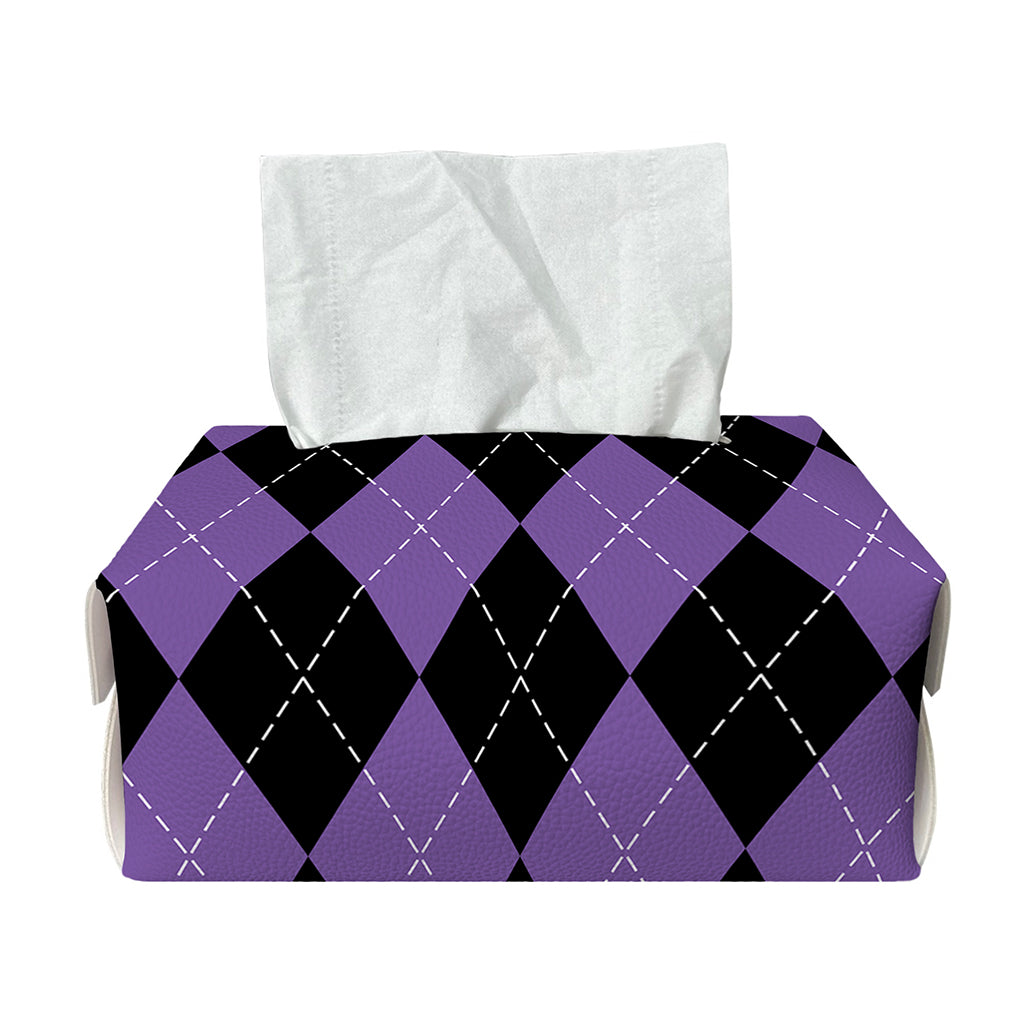 Black And Purple Argyle Pattern Print Rectangle Tissue Box Cover