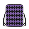 Black And Purple Argyle Pattern Print Rectangular Crossbody Bag