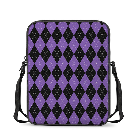 Black And Purple Argyle Pattern Print Rectangular Crossbody Bag