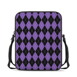 Black And Purple Argyle Pattern Print Rectangular Crossbody Bag