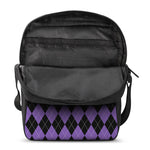 Black And Purple Argyle Pattern Print Rectangular Crossbody Bag