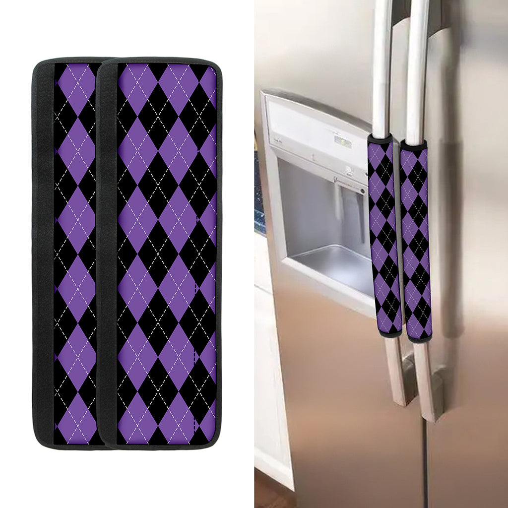 Black And Purple Argyle Pattern Print Refrigerator Handle Covers