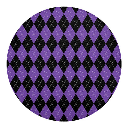 Black And Purple Argyle Pattern Print Round Blanket