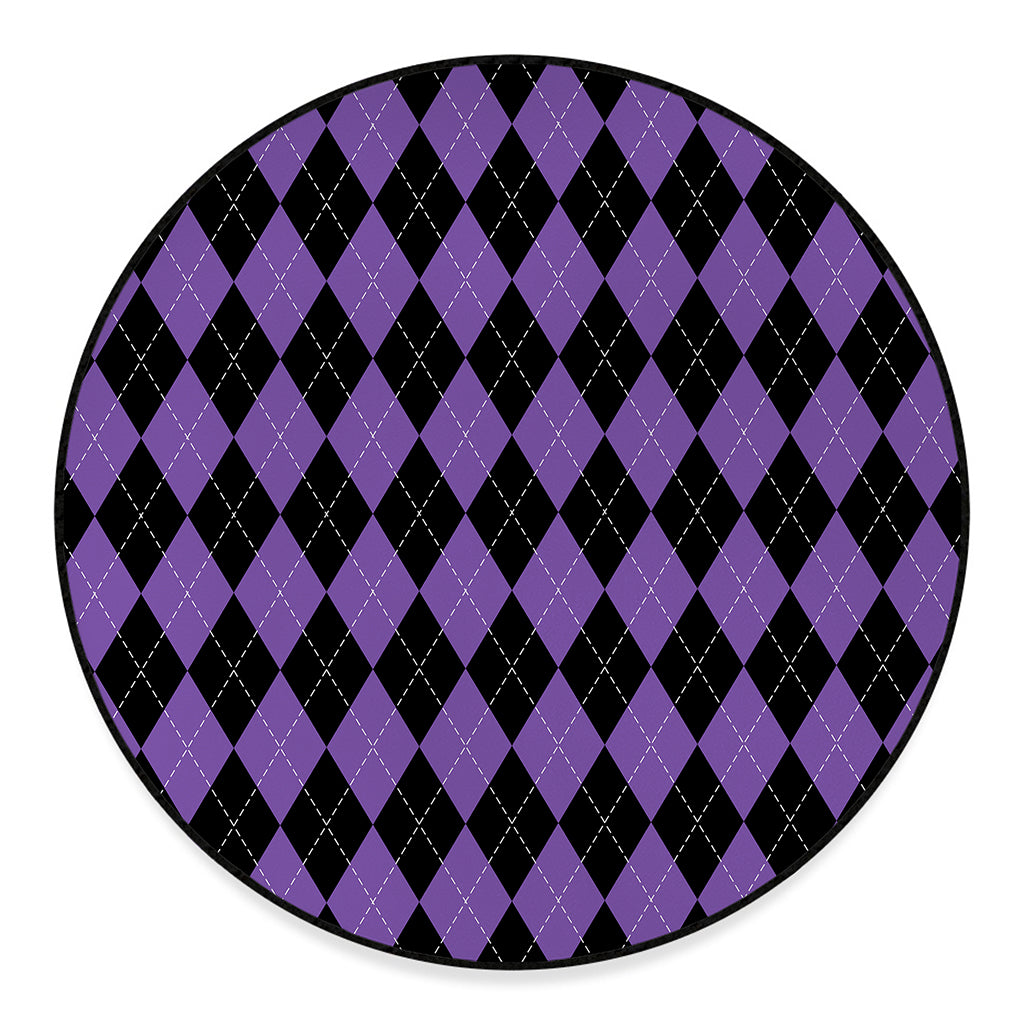 Black And Purple Argyle Pattern Print Round Floor Mat