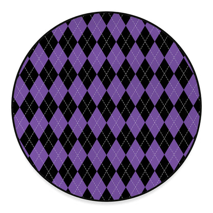 Black And Purple Argyle Pattern Print Round Floor Mat