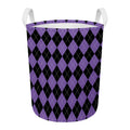Black And Purple Argyle Pattern Print Round Laundry Basket