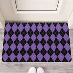 Black And Purple Argyle Pattern Print Rubber Doormat