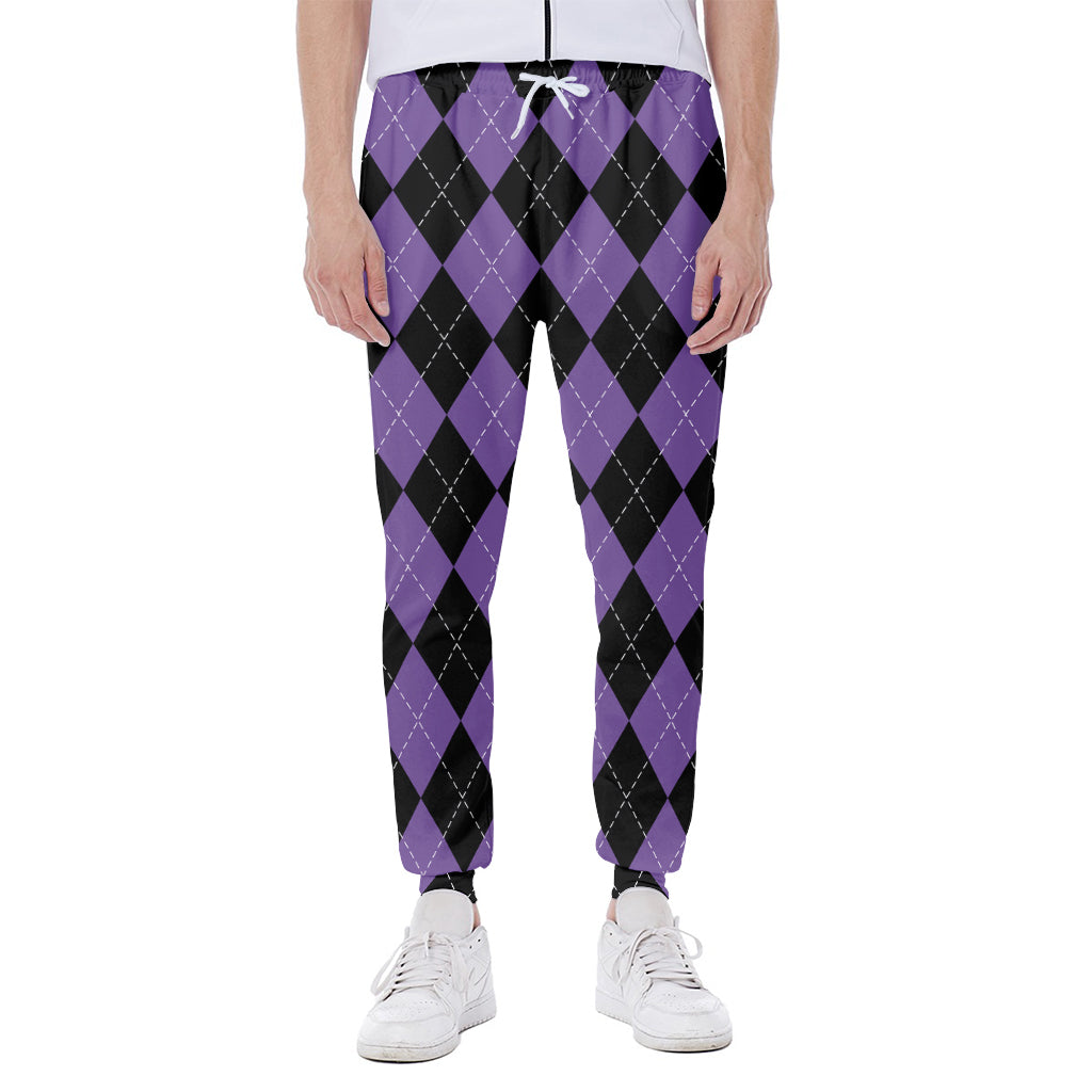 Black And Purple Argyle Pattern Print Scuba Joggers