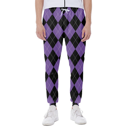 Black And Purple Argyle Pattern Print Scuba Joggers