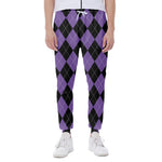 Black And Purple Argyle Pattern Print Scuba Joggers