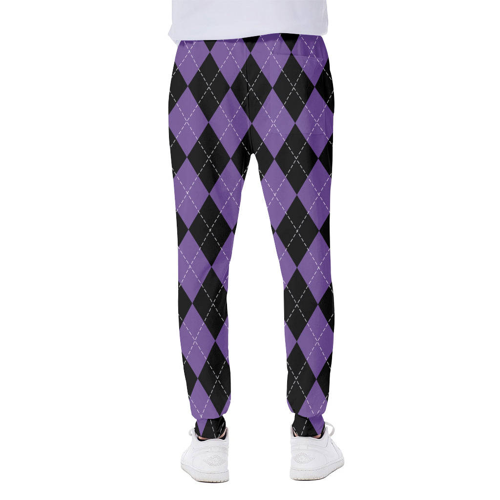 Black And Purple Argyle Pattern Print Scuba Joggers