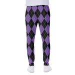 Black And Purple Argyle Pattern Print Scuba Joggers