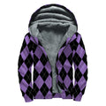Black And Purple Argyle Pattern Print Sherpa Lined Zip Up Hoodie