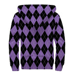 Black And Purple Argyle Pattern Print Sherpa Lined Zip Up Hoodie