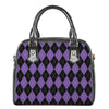 Black And Purple Argyle Pattern Print Shoulder Handbag