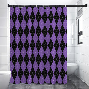 Black And Purple Argyle Pattern Print Shower Curtain