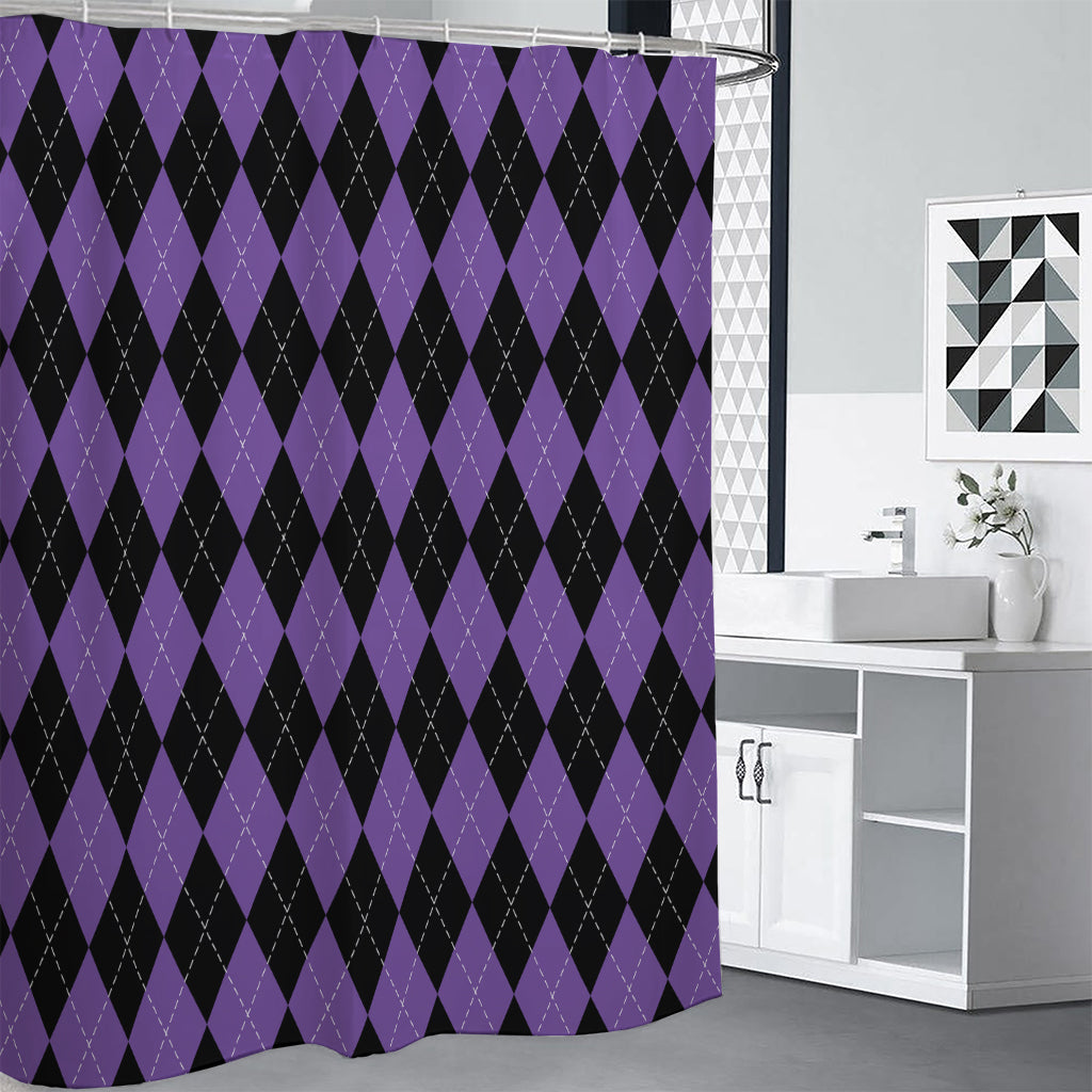 Black And Purple Argyle Pattern Print Shower Curtain