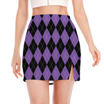 Black And Purple Argyle Pattern Print Side Slit Mini Skirt