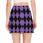 Black And Purple Argyle Pattern Print Side Slit Mini Skirt