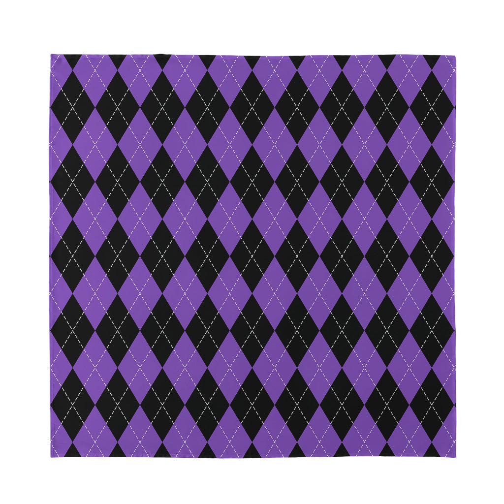 Black And Purple Argyle Pattern Print Silk Bandana