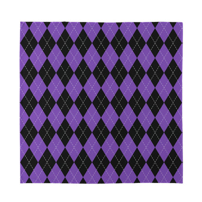 Black And Purple Argyle Pattern Print Silk Bandana
