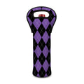 Black And Purple Argyle Pattern Print Single Neoprene Wine Tote