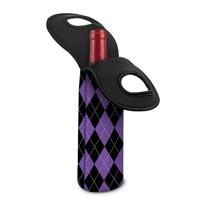 Black And Purple Argyle Pattern Print Single Neoprene Wine Tote