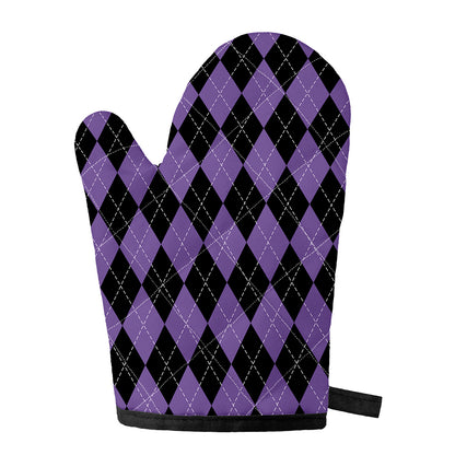 Black And Purple Argyle Pattern Print Single Oven Mitt