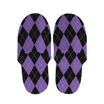 Black And Purple Argyle Pattern Print Slippers