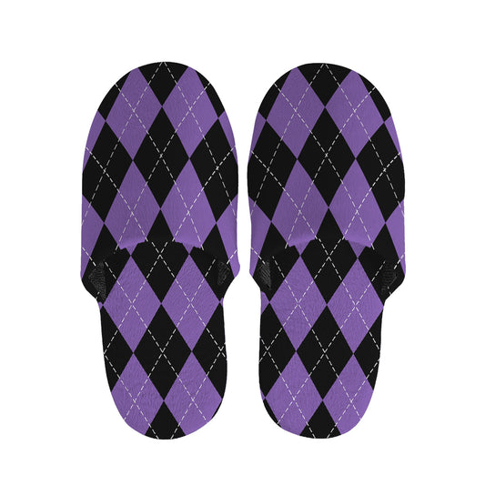 Black And Purple Argyle Pattern Print Slippers