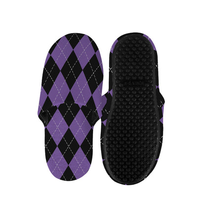 Black And Purple Argyle Pattern Print Slippers