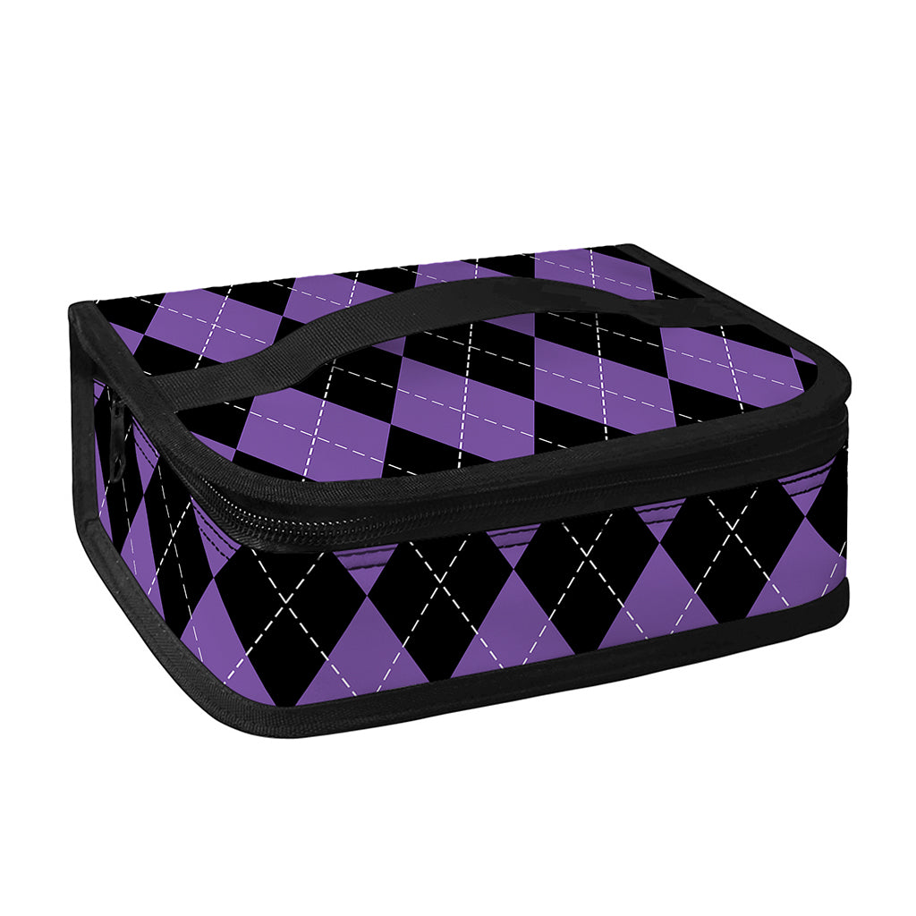 Black And Purple Argyle Pattern Print Small Lunch Bag