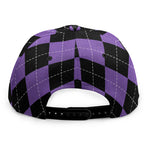 Black And Purple Argyle Pattern Print Snapback Cap