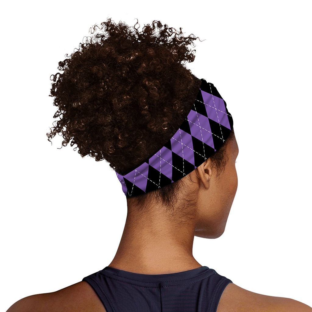 Black And Purple Argyle Pattern Print Sports Headband