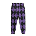 Black And Purple Argyle Pattern Print Sweatpants