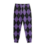 Black And Purple Argyle Pattern Print Sweatpants
