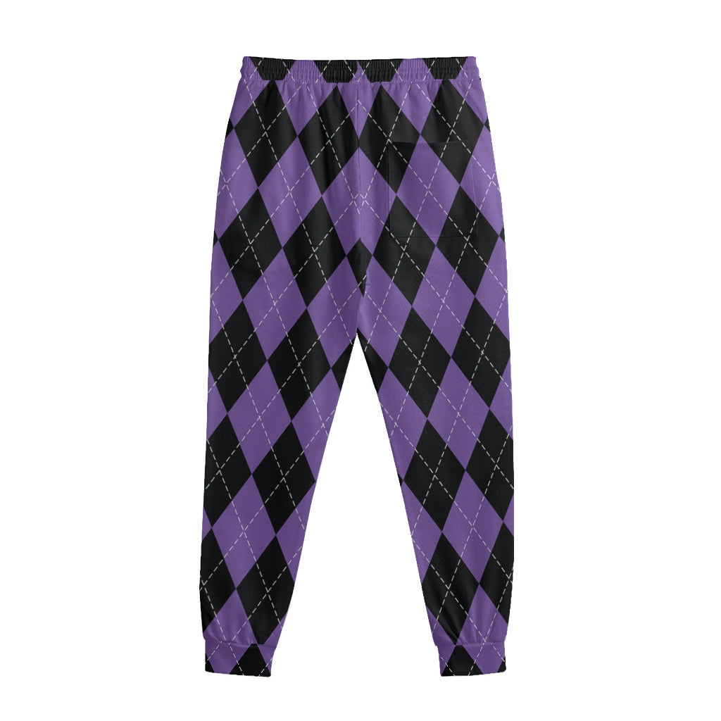 Black And Purple Argyle Pattern Print Sweatpants