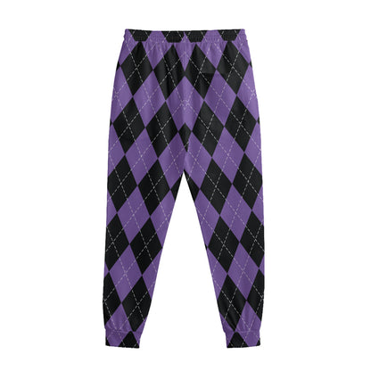 Black And Purple Argyle Pattern Print Sweatpants