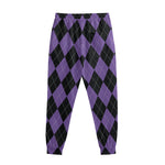 Black And Purple Argyle Pattern Print Sweatpants