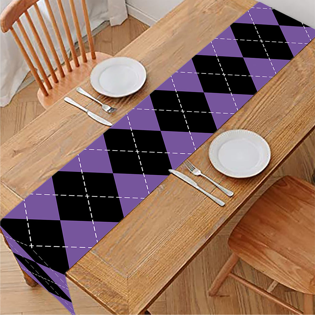 Black And Purple Argyle Pattern Print Table Runner