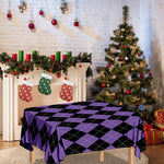 Black And Purple Argyle Pattern Print Tablecloth