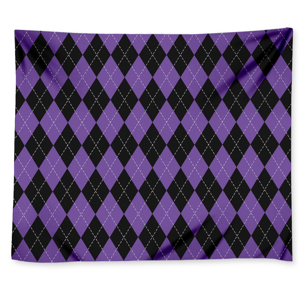 Black And Purple Argyle Pattern Print Tapestry