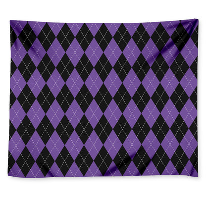 Black And Purple Argyle Pattern Print Tapestry