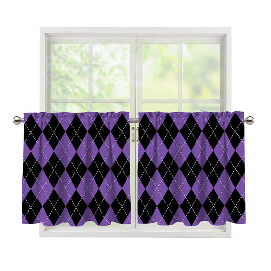 Black And Purple Argyle Pattern Print Tier Curtains