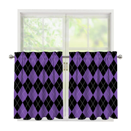 Black And Purple Argyle Pattern Print Tier Curtains