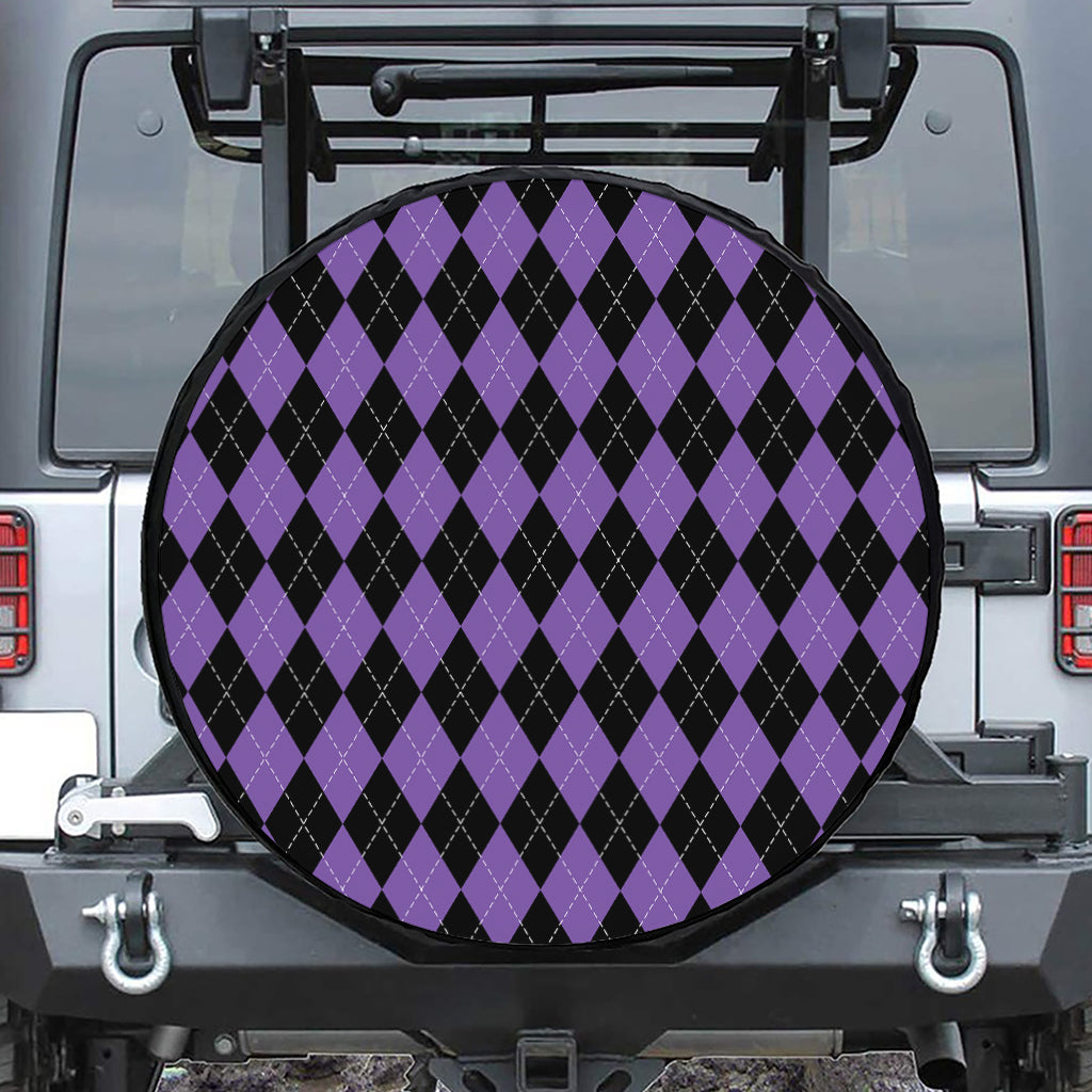 Black And Purple Argyle Pattern Print Tire Cover