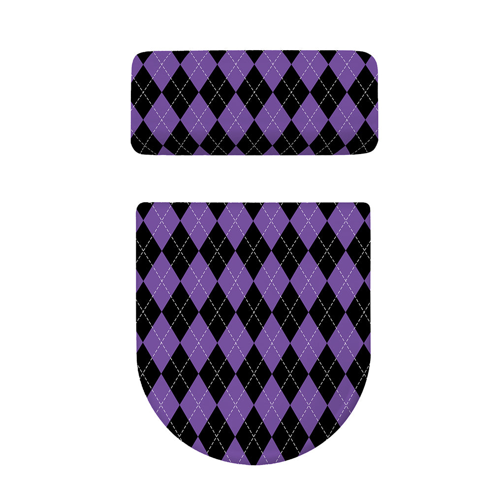 Black And Purple Argyle Pattern Print Toilet Lid And Tank Cover Set