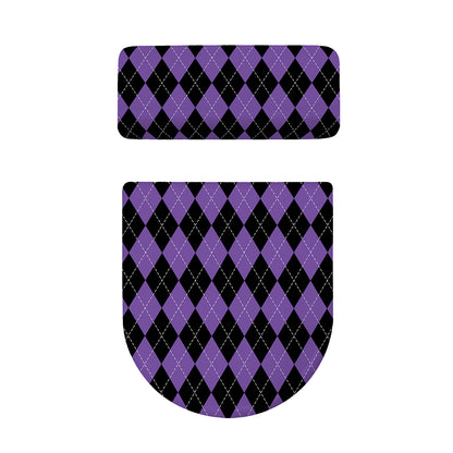 Black And Purple Argyle Pattern Print Toilet Lid And Tank Cover Set