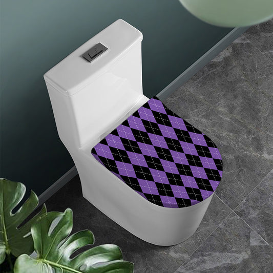 Black And Purple Argyle Pattern Print Toilet Lid Cover