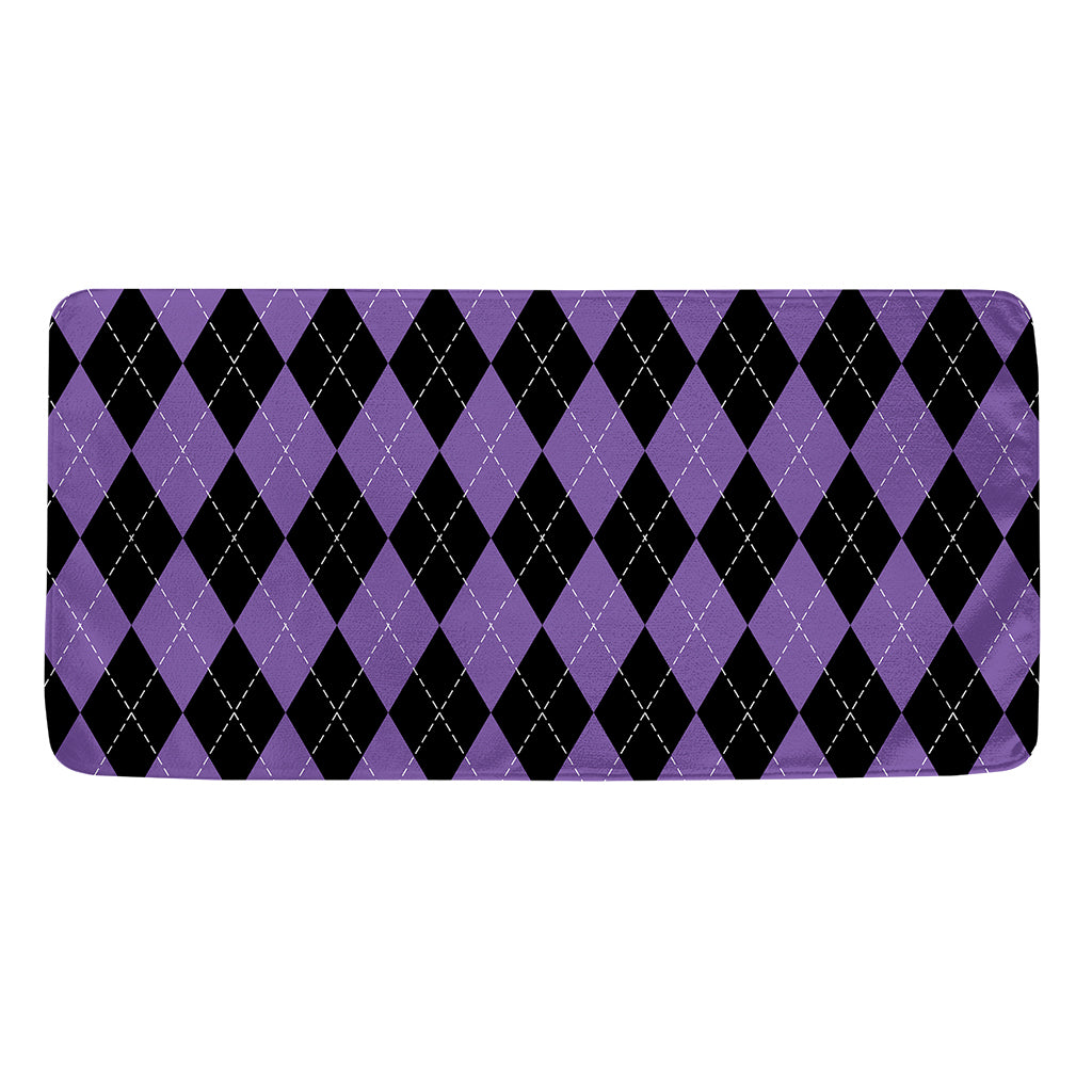 Black And Purple Argyle Pattern Print Towel